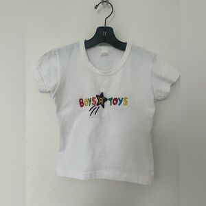 XS Vintage 90s Baby Crop Tee "Boys R Toys" Toys R Us Funny Graphic Nostalgia